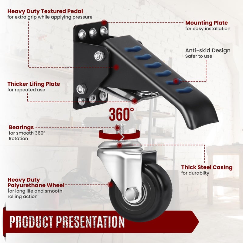 SPACECARE Workbench Casters Retractable Casters Kit 900Lbs, 4 Heavy Duty Casters Side Mounted All Steel Construction Urethane, Bonus Install Template, 4 Pack - Image 4